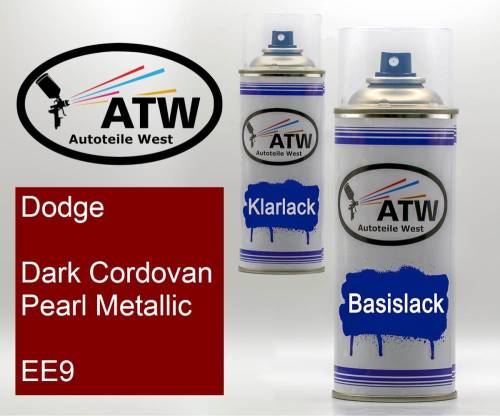 Dodge, Dark Cordovan Pearl Metallic, EE9: 400ml Sprühdose + 400ml Klarlack - Set, von ATW Autoteile West.